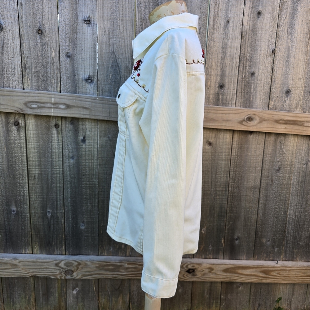 Western Jacket Womens Medium White Embroidered Floral Sequin Stud Button Up - Picture 4 of 16